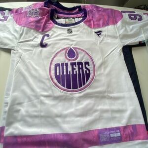 Oilers Kids Hockey Jersey - White and Purple